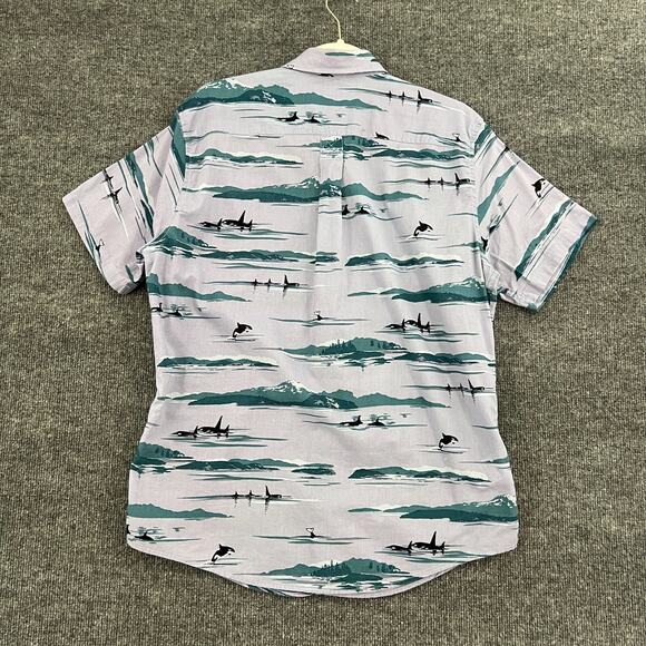 Eddie Bauer Mens Short Sleeve Button Up Shirt Size M Blue Orca Print Classic Fit - Picture 5 of 11